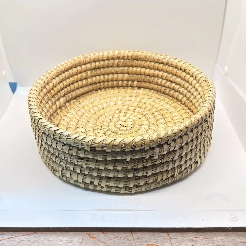 Vintage Handwoven Coiled Sweetgrass Style Basket 11
